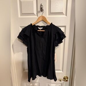 Nanette Lepore Black Ruffle-Sleeve V-Neck Top